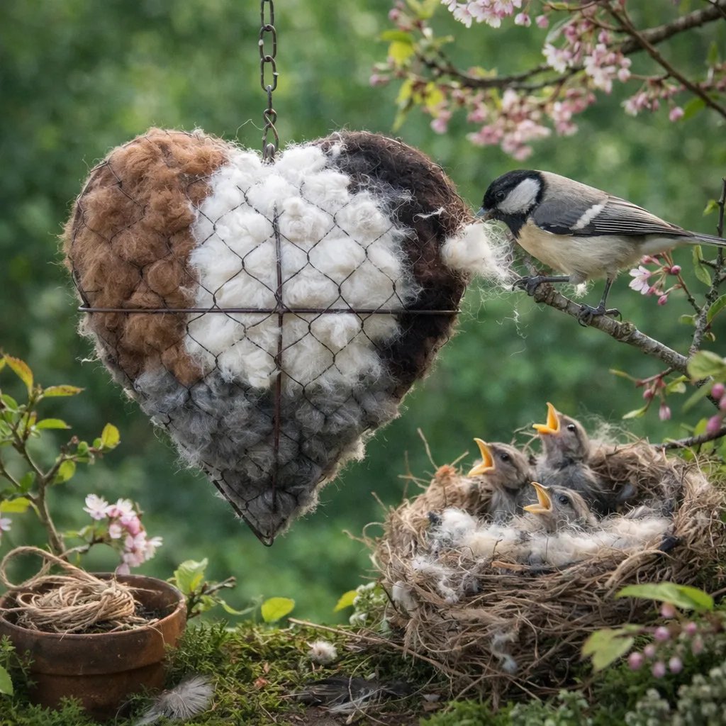 đď¸ Handmade Alpaca Fiber Bird Nesting Heart