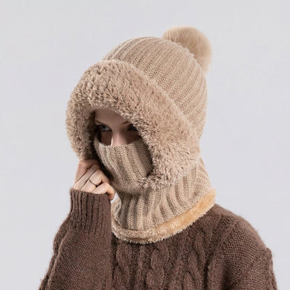 Women's knitted 3-in-1 cold-proof hat